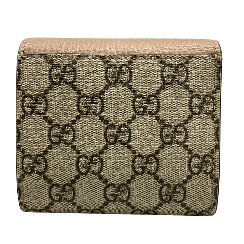 Gucci Bifold Wallet GG Marmont Supreme Beige Ebony Leather X Ebony