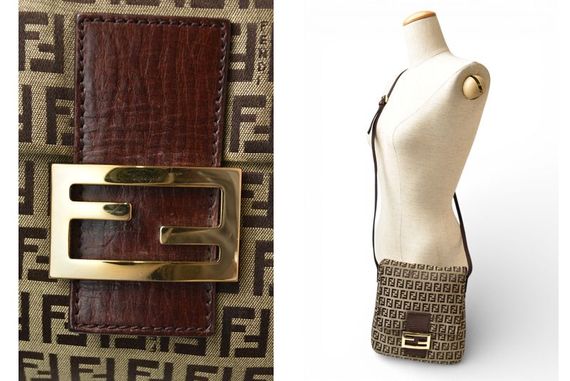Fendi Shoulder Bag Zucchino Vintage Zucca Pattern Beige Brown