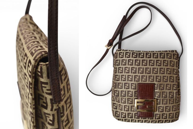 Fendi Shoulder Bag Zucchino Vintage Zucca Pattern Beige Brown