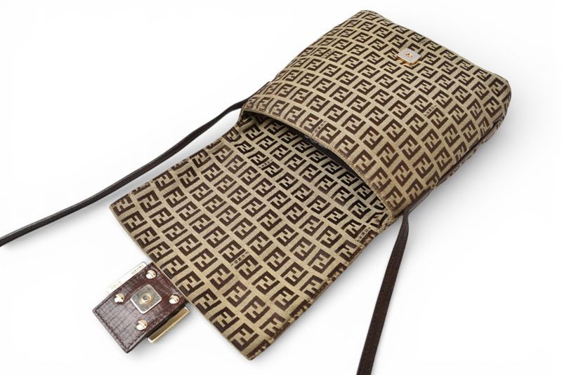 Fendi Shoulder Bag Zucchino Vintage Zucca Pattern Beige Brown