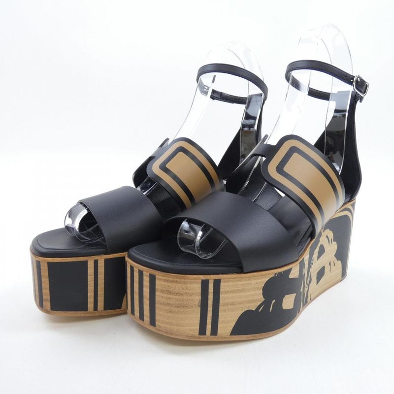 Hermes Charis Bride de Gala Cadri Tattoo Sandals Black Brown