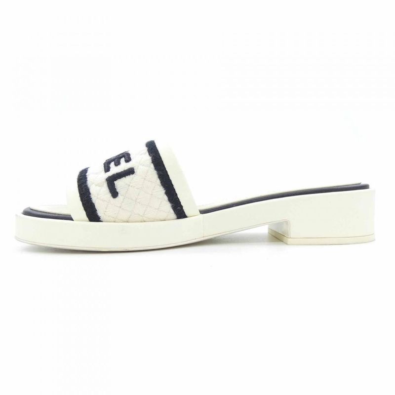 Chanel Mule Sandals Black 38 Beige