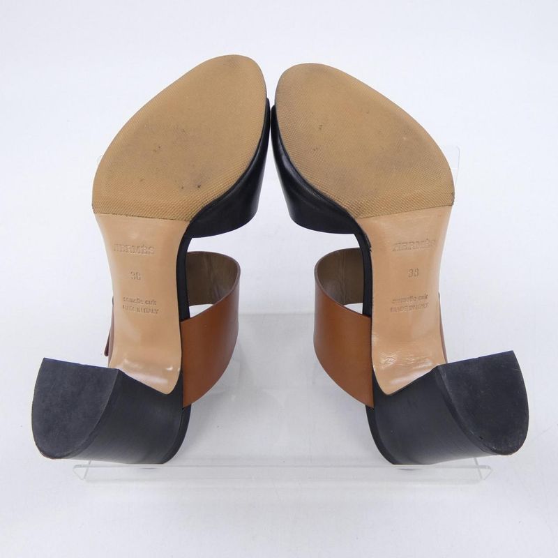 Hermes Sandals Black 38 Brown
