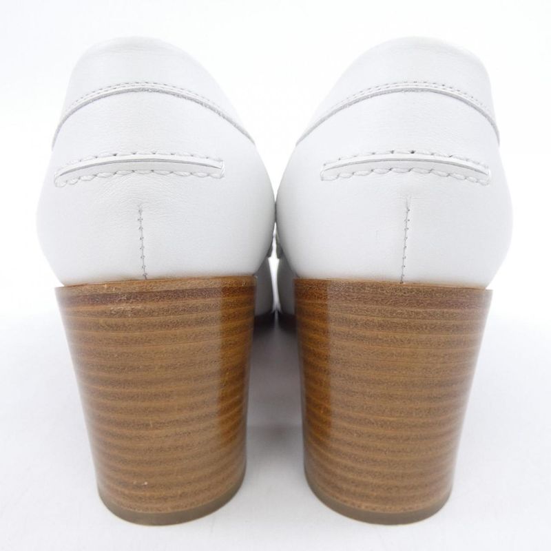 Hermes Elysee 70 Heel Moccasins Shoes White Beige