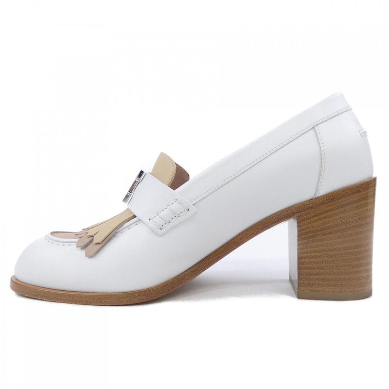 Hermes Elysee 70 Heel Moccasins Shoes White Beige