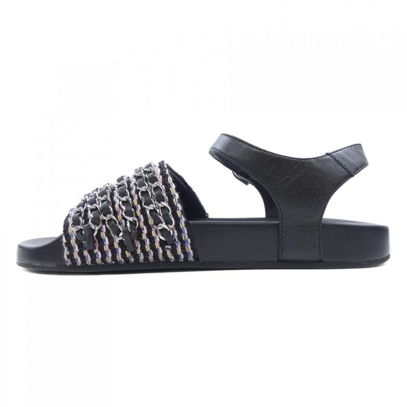Chanel Sandals Tweed Black Pink