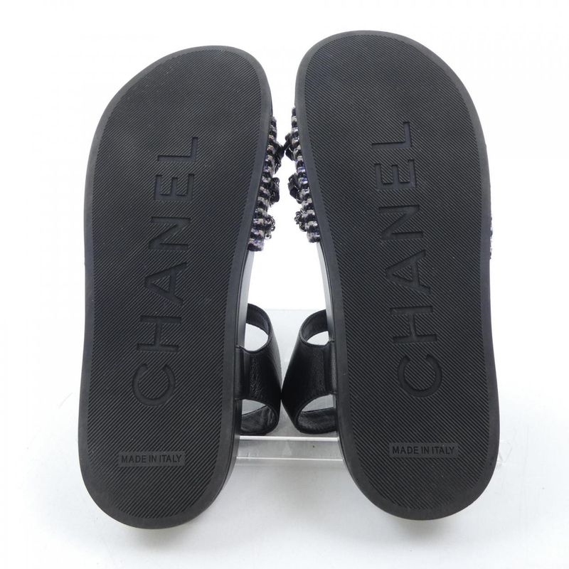Chanel Sandals Tweed Black Pink