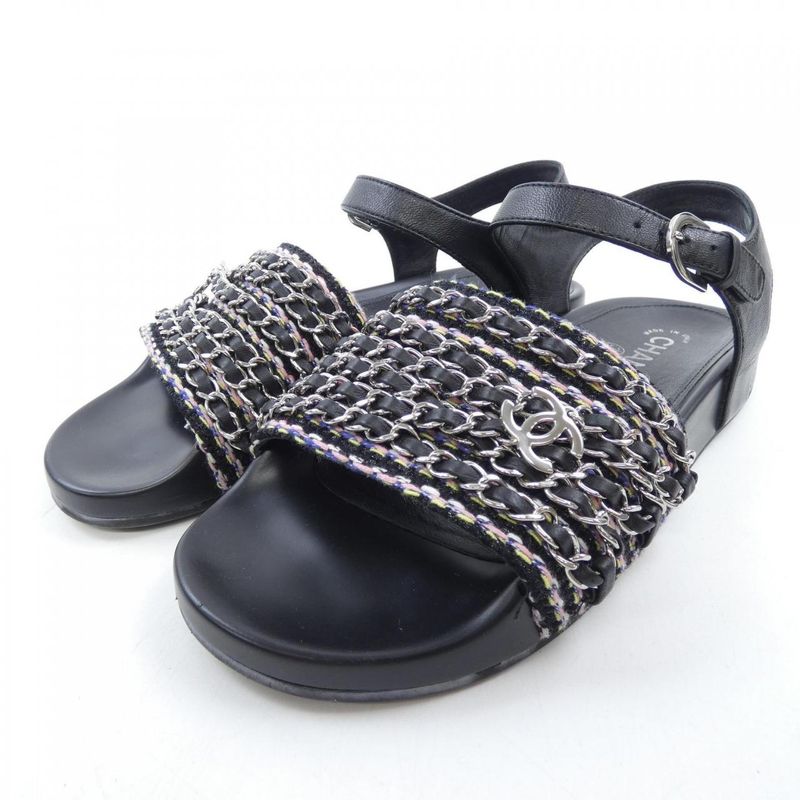 Chanel Sandals Tweed Black Pink