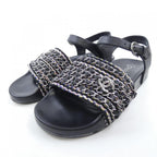 Chanel Sandals Tweed Black Pink