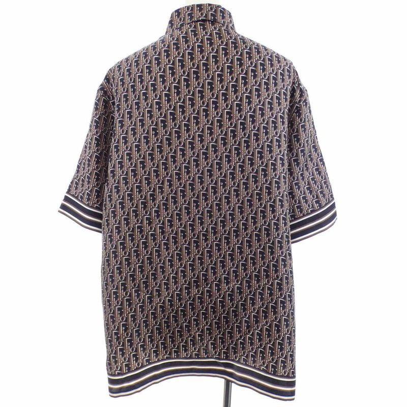 Dior Oblique Quarganic Silk Twill S/S Shirt Black Brown