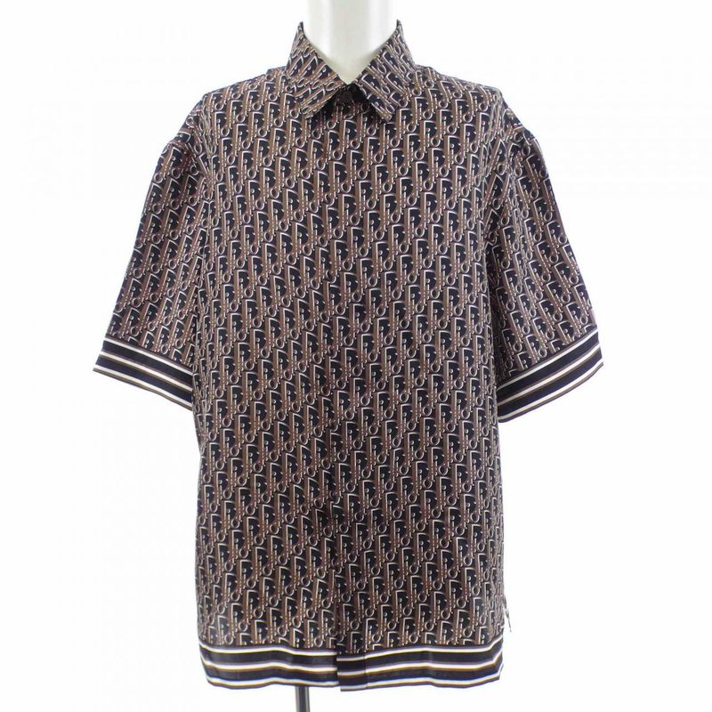 Dior Oblique Quarganic Silk Twill S/S Shirt Black Brown