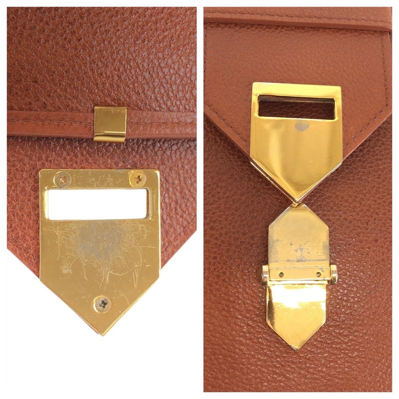 Saint Laurent Yves Vintage YSL Brown Gold Leather Shoulder Bag