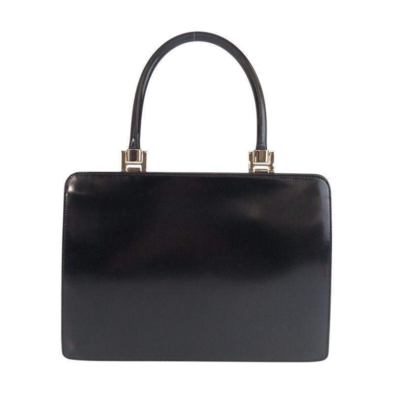Gucci Black Silver Leather Handbag Vanity Bag