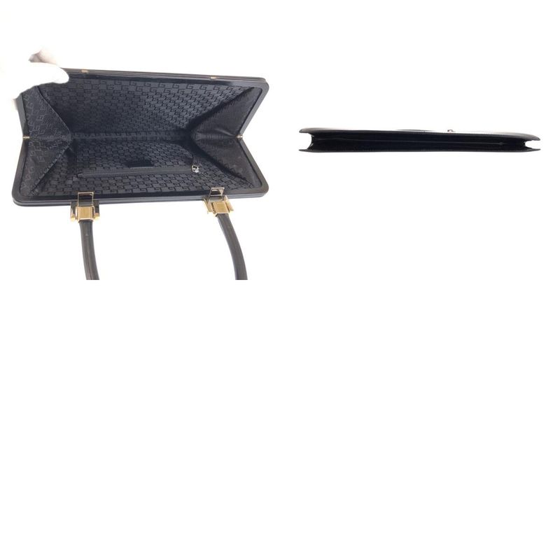 Gucci Black Silver Leather Handbag Vanity Bag