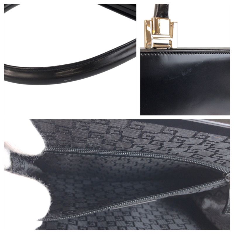 Gucci Black Silver Leather Handbag Vanity Bag