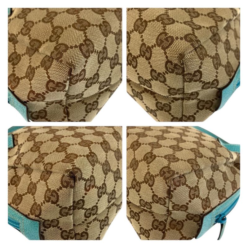 Gucci Beige Green GG Canvas Leather Handbag Vanity Bag