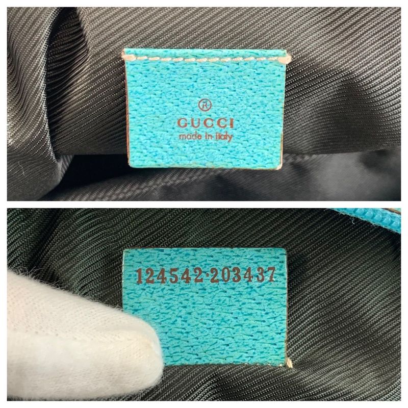 Gucci Beige Green GG Canvas Leather Handbag Vanity Bag