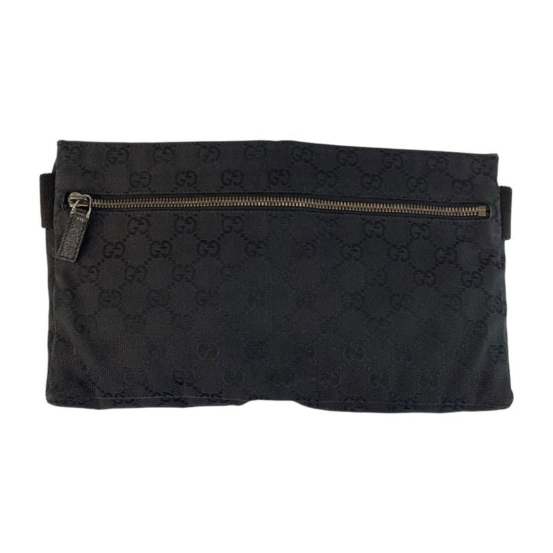 Gucci Black Silver GG Canvas Leather Belt Bag Waist Pouch