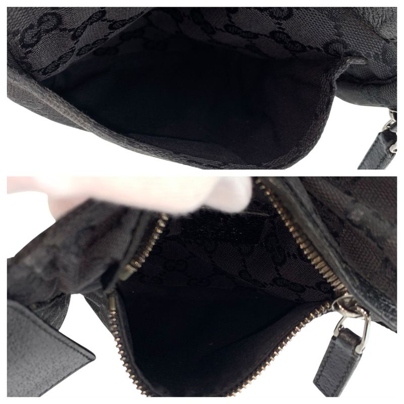 Gucci Black Silver GG Canvas Leather Belt Bag Waist Pouch
