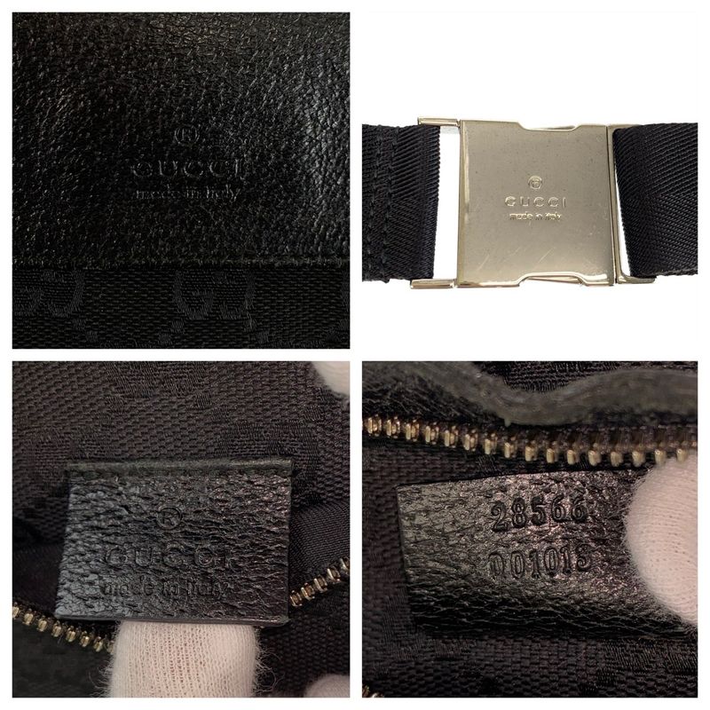 Gucci Black Silver GG Canvas Leather Belt Bag Waist Pouch
