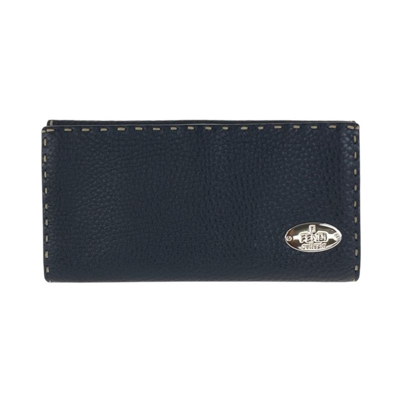 Fendi Selleria Black Silver Leather Wallet Folding