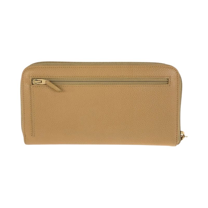 Chanel CC Logo Beige Gold Caviar Leather Wallet Zip Around