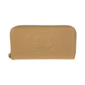 Chanel CC Logo Beige Gold Caviar Leather Wallet Zip Around