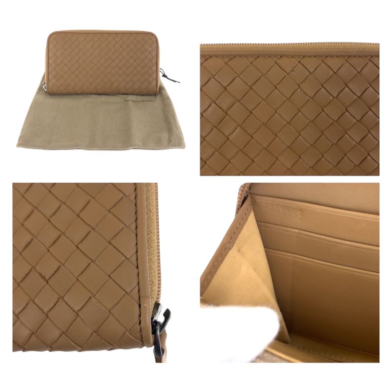Bottega Veneta Intrecciato Beige Gunmetal Leather Wallet