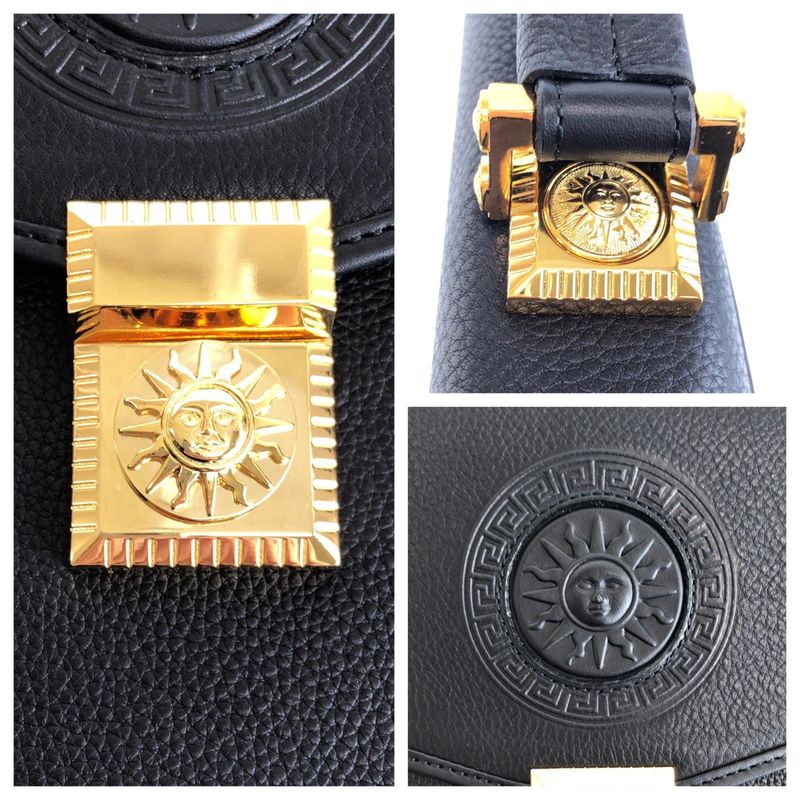 Versace Vintage Sunburst Black Leather Clutch Business