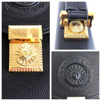 Versace Vintage Sunburst Black Leather Clutch Business