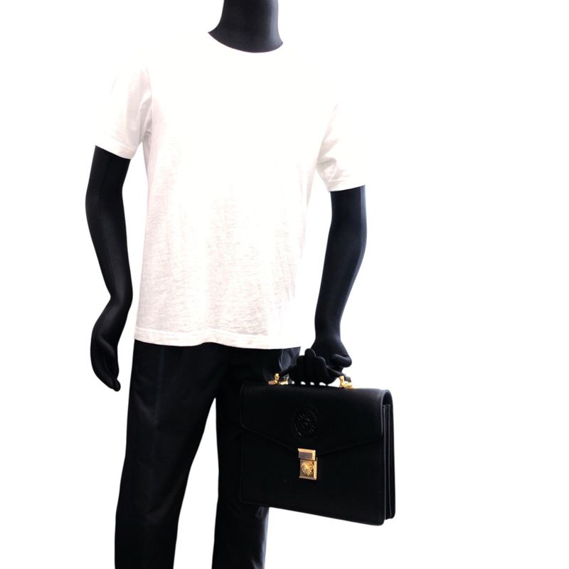 Versace Vintage Sunburst Black Leather Clutch Business