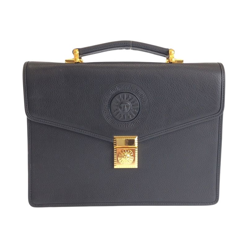 Versace Vintage Sunburst Black Leather Clutch Business