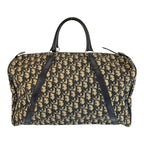 Dior Vintage Trotter Navy Beige Canvas Leather Boston Bag Navybeige