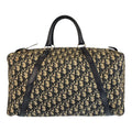 Dior Vintage Trotter Navy Beige Canvas Leather Boston Bag Navybeige