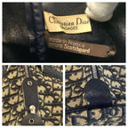 Dior Vintage Trotter Navy Beige Canvas Leather Boston Bag Navybeige