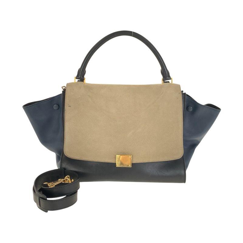 Celine Trapeze Navy Beige Gold Leather 2-Way Shoulder Bag
