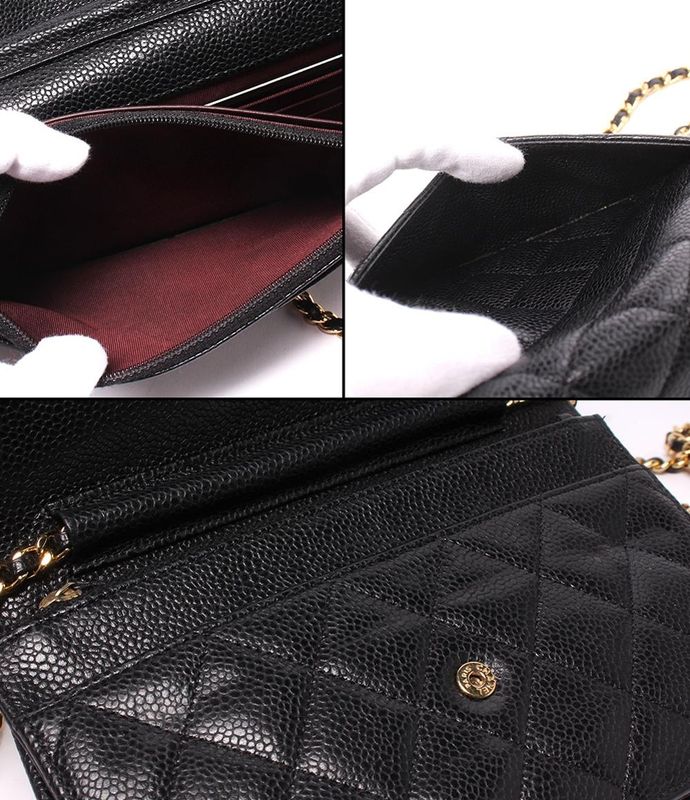 Chanel Chain Wallet Shoulder Bag Gold Caviar Leather Quilted