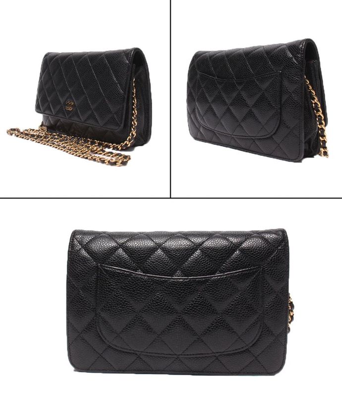 Chanel Chain Wallet Shoulder Bag Gold Caviar Leather Quilted