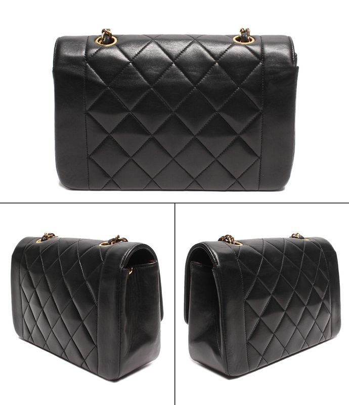 Chanel Chain Shoulder Bag Gold CC Logo Lambskin Quilted Diana Flap