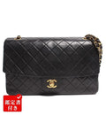 Chanel Double Chain Leather Shoulder Bag CC Logo Gold Quilted