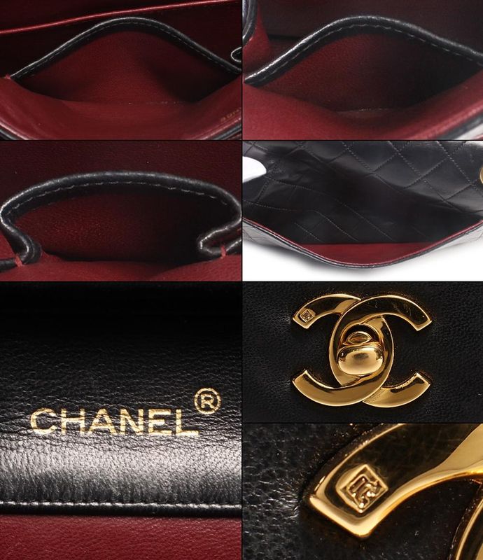 Chanel Double Chain Leather Shoulder Bag CC Logo Gold Quilted