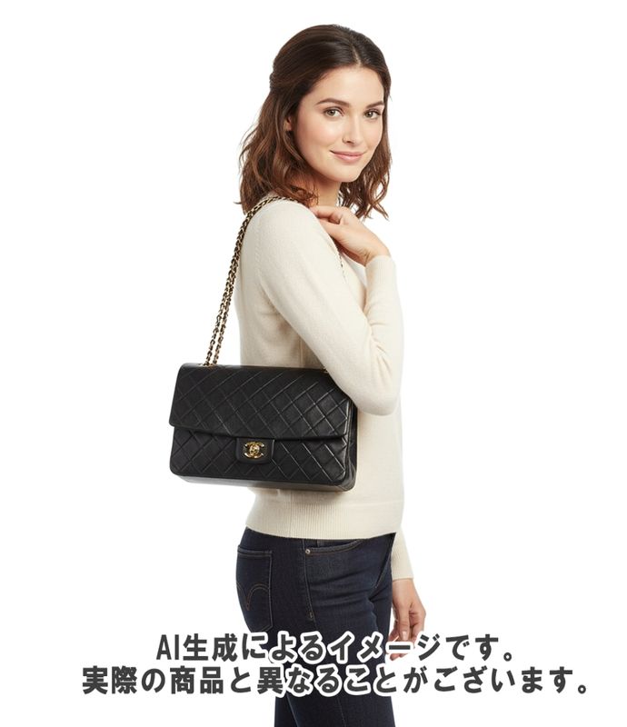 Chanel Double Chain Leather Shoulder Bag CC Logo Gold Quilted