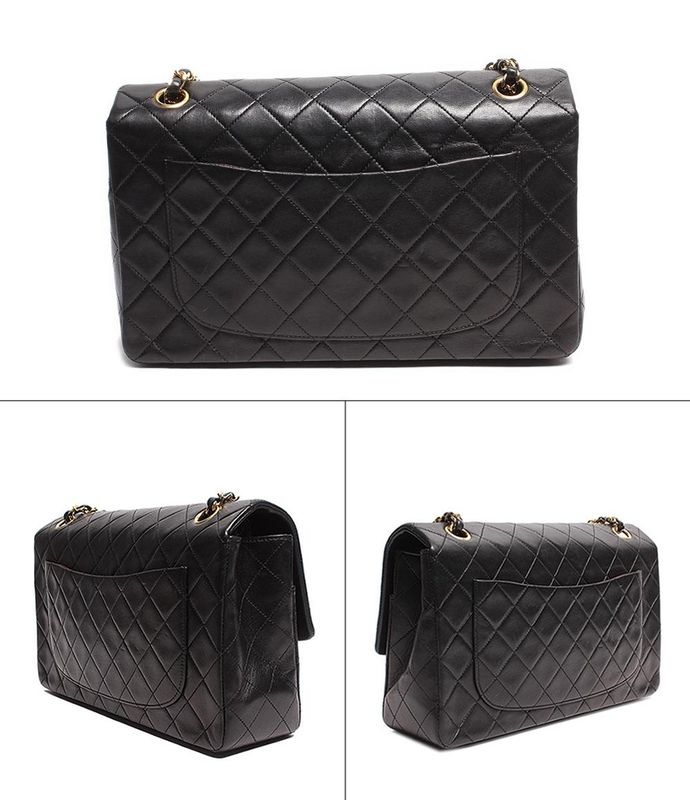 Chanel Double Chain Leather Shoulder Bag CC Logo Gold Quilted