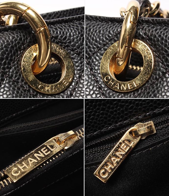 Chanel Chain Shoulder Bag Grand Shopping Tote GST Quilted Gold Caviar