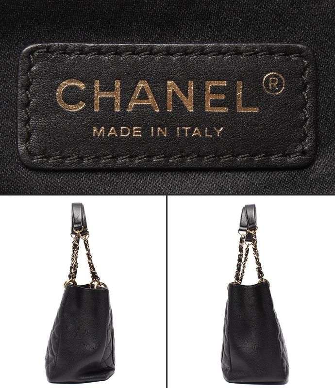 Chanel Chain Shoulder Bag Grand Shopping Tote GST Quilted Gold Caviar