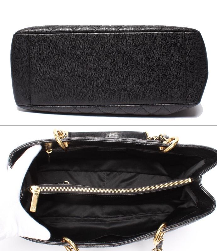 Chanel Chain Shoulder Bag Grand Shopping Tote GST Quilted Gold Caviar