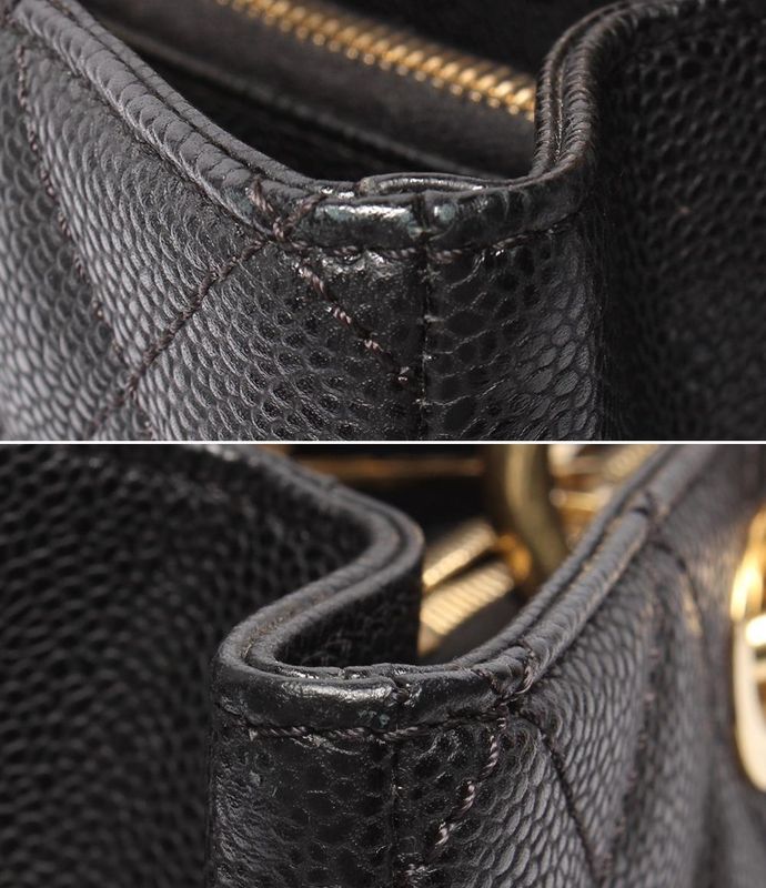 Chanel Chain Shoulder Bag Grand Shopping Tote GST Quilted Gold Caviar