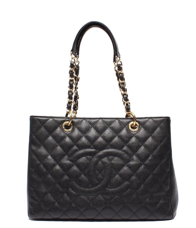 Chanel Chain Shoulder Bag Grand Shopping Tote GST Quilted Gold Caviar