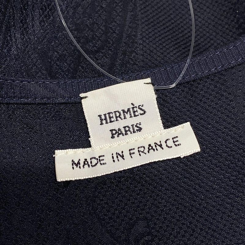 Hermes Long Sleeve Top 38 M Navy Bowtie Silk Shoulder Bag
