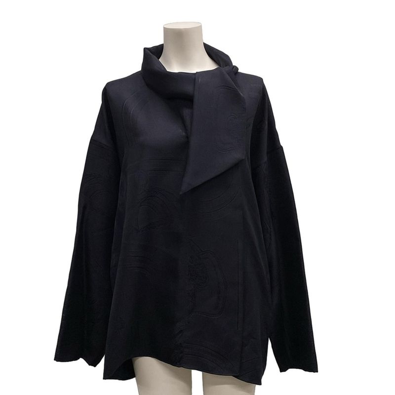 Hermes Long Sleeve Top 38 M Navy Bowtie Silk Shoulder Bag